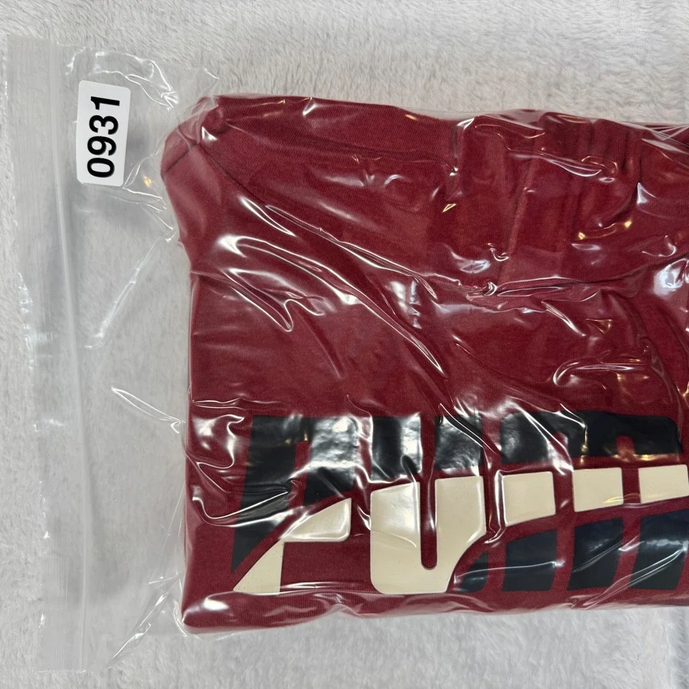 Puma Hoodie‎ Mens XL Burgundy Red Graphic Iconic Cat Logo Fleece Kangaroo Pocket